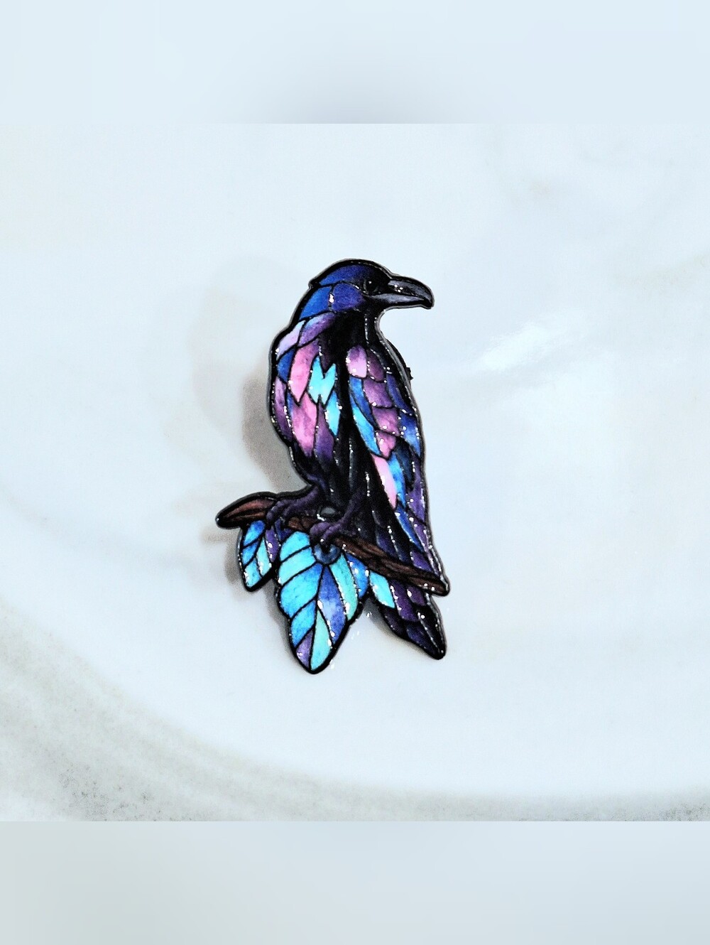 Purple & Blue Mosiac Raven Enamel Pin